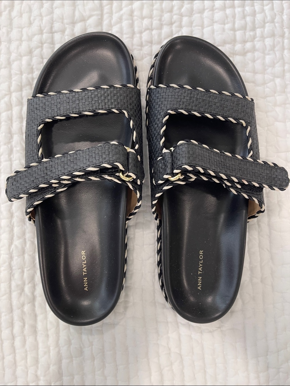 Ann Taylor Black Slide Sandals with White Trim - Picture 4 of 5